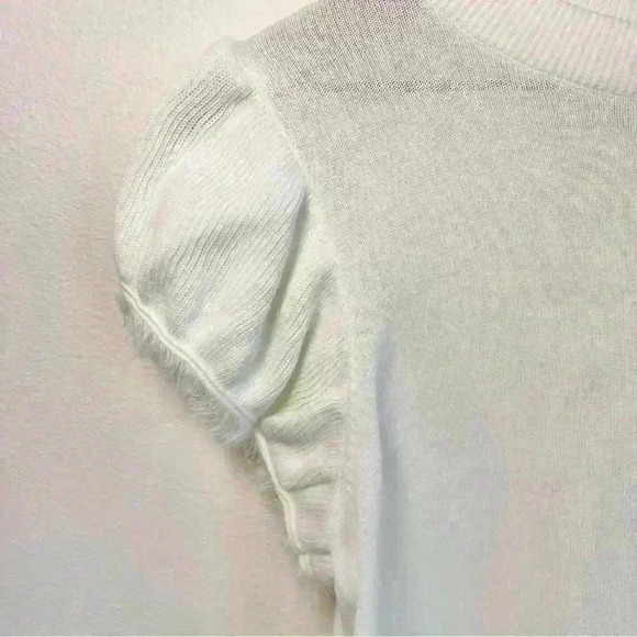 THML Short Sleeve Sheer White Fringe Sweater Size Small - Picture 5 of 13